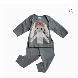 Gray Bunny Graphic Pajama Set by designer Oh Baby! Newborn. Shower gift boutique